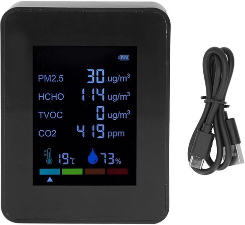 Multifunctional 6 in 1,plplaaoo Air Quality Monitor, CO2 Meter Air Quality Monitor, Detector Temperature and Humidity Indoor, PM2.5 TVOC HCHO Detector USB Charging(¡ã¡Á¨¦?), co2 monitor meter in air in Saudi Arabia
