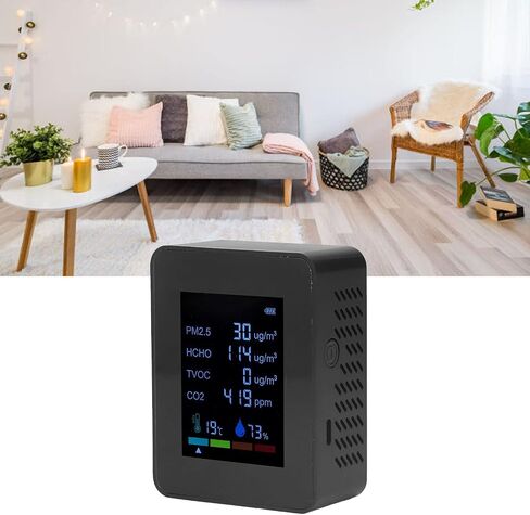 Multifunctional 6 in 1,plplaaoo Air Quality Monitor, CO2 Meter Air Quality Monitor, Detector Temperature and Humidity Indoor, PM2.5 TVOC HCHO Detector USB Charging(¡ã¡Á¨¦?), co2 monitor meter in air in Saudi Arabia