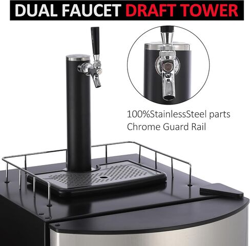 PioneerWorks Beer Kegerator, Single Tap Draft Beer Dispenser, Full Size Stainless Steel Keg Refrigerator With Drip Tray & Rail, 128L in Kuwait