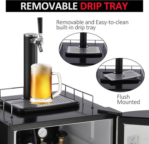 PioneerWorks Beer Kegerator, Single Tap Draft Beer Dispenser, Full Size Stainless Steel Keg Refrigerator With Drip Tray & Rail, 128L in Kuwait