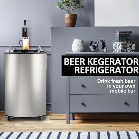 PioneerWorks Beer Kegerator, Single Tap Draft Beer Dispenser, Full Size Stainless Steel Keg Refrigerator With Drip Tray & Rail, 128L in Kuwait
