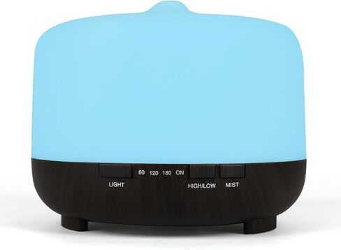 موزع روائح الزيوت العطرية هابتوس 500 مل، ناشر رذاذ هادئ للعلاج بالروائح العلاجية للزيوت العطرية، موزع زيوت بالموجات فوق الصوتية للخشب الحبوب، مؤقت، 7 ألوان فاتحة لغرفة النوم (500 مل) - أسود in Kuwait