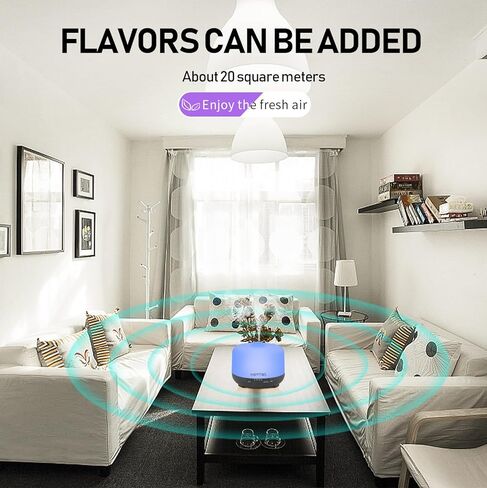 موزع روائح الزيوت العطرية هابتوس 500 مل، ناشر رذاذ هادئ للعلاج بالروائح العلاجية للزيوت العطرية، موزع زيوت بالموجات فوق الصوتية للخشب الحبوب، مؤقت، 7 ألوان فاتحة لغرفة النوم (500 مل) - أسود in Kuwait