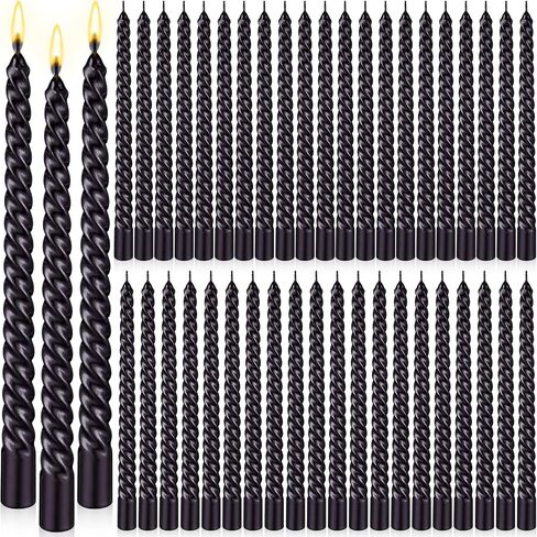 MTLEE Set of 48 Valentine's Day Dripless Taper Candles 10 Inch Candles Unscented Tall Candles Long Burning Wax Spiral Candlesticks for Rituals Dinner Party Wedding Decor(Black, Spiral) in Saudi Arabia