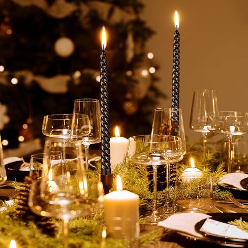 MTLEE Set of 48 Valentine's Day Dripless Taper Candles 10 Inch Candles Unscented Tall Candles Long Burning Wax Spiral Candlesticks for Rituals Dinner Party Wedding Decor(Black, Spiral) in Saudi Arabia