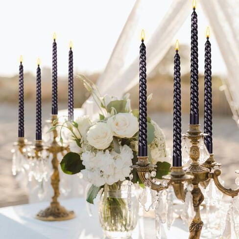 MTLEE Set of 48 Valentine's Day Dripless Taper Candles 10 Inch Candles Unscented Tall Candles Long Burning Wax Spiral Candlesticks for Rituals Dinner Party Wedding Decor(Black, Spiral) in Saudi Arabia