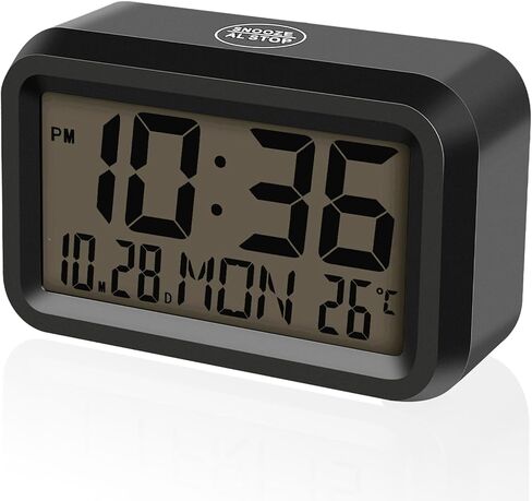 ساعة منبه رقمية تعمل بالبطارية مع عرض اليوم والتاريخ ودرجة الحرارة وشاشة LCD/LED 12/24 هجينة تلقائية لغرف النوم والمكتب والطاولة والجدار in Kuwait