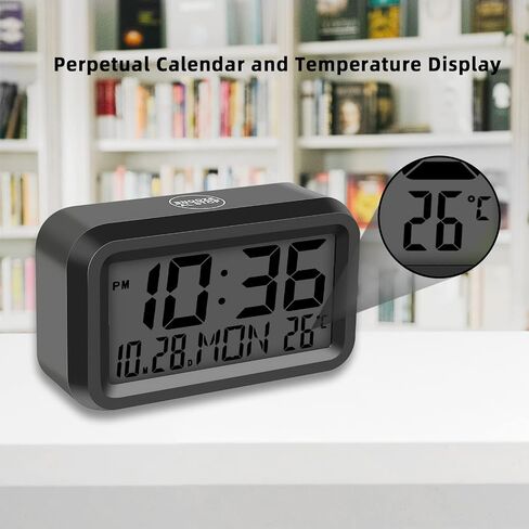 ساعة منبه رقمية تعمل بالبطارية مع عرض اليوم والتاريخ ودرجة الحرارة وشاشة LCD/LED 12/24 هجينة تلقائية لغرف النوم والمكتب والطاولة والجدار in Kuwait