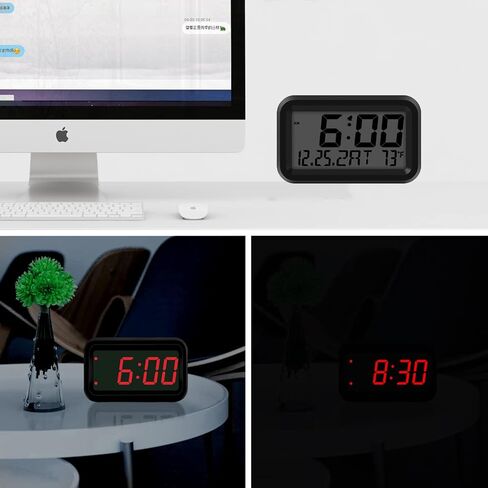ساعة منبه رقمية تعمل بالبطارية مع عرض اليوم والتاريخ ودرجة الحرارة وشاشة LCD/LED 12/24 هجينة تلقائية لغرف النوم والمكتب والطاولة والجدار in Kuwait