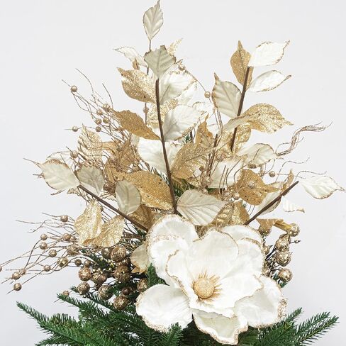 KI Store Christmas Tree Poinsettia Flower Cream White Velvet Magnolia Artificial Floral Ornaments Pack of 6 for Christmas Tree Decoration Wedding Centerpiece in Saudi Arabia