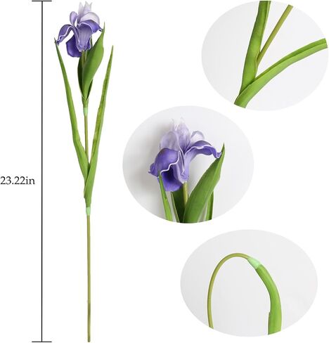 Iris Flowers Artificial Flowers 6 PCS Real Touch Flowers 23.22 in Long Stems Flowers Purple Iris Artificial Flowers for Wedding Bridal Home Kitchen Party Décor(Purple) in Saudi Arabia