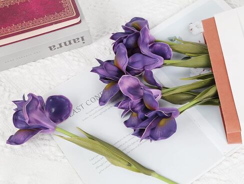 Iris Flowers Artificial Flowers 6 PCS Real Touch Flowers 23.22 in Long Stems Flowers Purple Iris Artificial Flowers for Wedding Bridal Home Kitchen Party Décor(Purple) in Saudi Arabia