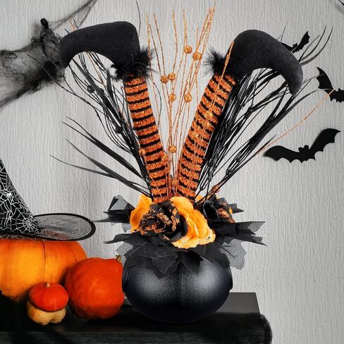 Amyhill Halloween الديكور الجدول زهرة اصطناعية بريق هالوين الساحرة التمهيد ديكور الطاولة المركزية القدور وهمية الزهور هالوين منزل مسكون ديكور لديكور المنزل الطرف 13 × 15.7 بوصة in Saudi Arabia