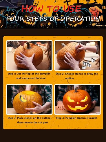 مجموعة نحت اليقطين للهالوين 12 قطعة من أدوات نحت اليقطين سهلة احترافية لنحت اليقطين وقواطع البسكويت استنسل للعائلة والكبار in Kuwait