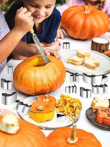 مجموعة نحت اليقطين للهالوين 12 قطعة من أدوات نحت اليقطين سهلة احترافية لنحت اليقطين وقواطع البسكويت استنسل للعائلة والكبار in Kuwait