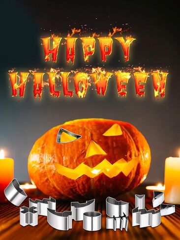 مجموعة نحت اليقطين للهالوين 12 قطعة من أدوات نحت اليقطين سهلة احترافية لنحت اليقطين وقواطع البسكويت استنسل للعائلة والكبار in Kuwait