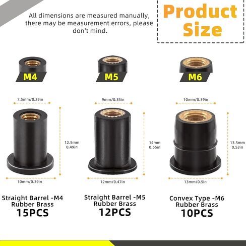 20Pcs M4 Neoprene Well Nuts Neoprene Expansion Brass Nuts Rubber Expansion Brass Copper Bolts Well Nut Windshield Fairing Fasteners Nuts for Kayak Motorcycle Boat in Saudi Arabia