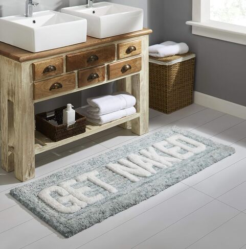 VCNY Home - Bath Mat, Cotton Bath Rug with Nonskid Back, Modern Home Decor (Get Naked Teal, 24" x 60") in Saudi Arabia