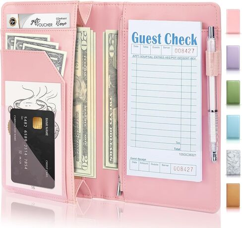 Forvencer Expandable Server Book with Magnetic Pocket, Large Leather Server Books for Waitress, High Volume Waiter Book, Sturdy Waitress Book with Money Pocket, Waitress Accessories Fit Apron, Pink in Saudi Arabia