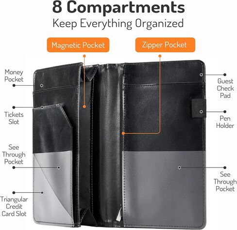 كتاب خادم قابل للتوسيع من فورفينسر مع جيب مغناطيسي، كتب خادم جلدية كبيرة للنادلة، كتاب نادل كبير الحجم، كتاب نادلة قوي مع جيب للنقود، ملحقات النادلة تناسب المئزر، وردي in Kuwait