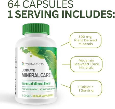 Youngevity Ultimate Mineral Caps™ - 70+ Essential Full Spectrum Trace Minerals - Nutrient-Dense, Derived from Humic & Aquamin Seaweed (64 Capsule) in Saudi Arabia
