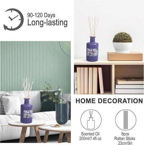 Reed Diffuser Set - Tuberose Essential Oil, 200ml/6.8fl oz Orange Blossom Floral Aroma Scented Oil, Sandalwood Aroma Aromatherapy, Home Fragrance with Rattan Sticks for Room Decor in Kuwait