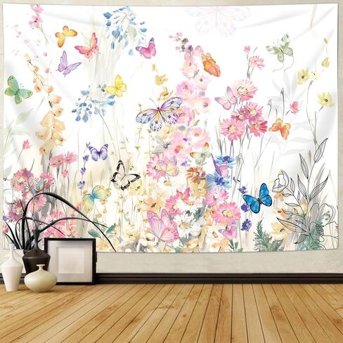 yeldeer الوردي الأزهار نسيج الجدار شنقا غرفة النوم الجمالية، المائية زهرة النبات فراشة الربيع نسيج الجدار لمكتب غرفة المعيشة كلية النوم ديكور المنزل (60 "× 50") in Kuwait