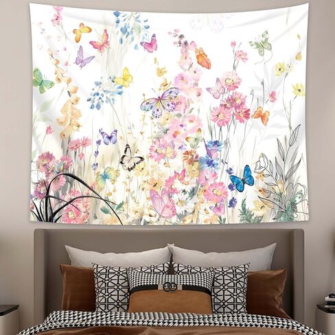 yeldeer الوردي الأزهار نسيج الجدار شنقا غرفة النوم الجمالية، المائية زهرة النبات فراشة الربيع نسيج الجدار لمكتب غرفة المعيشة كلية النوم ديكور المنزل (60 "× 50") in Kuwait