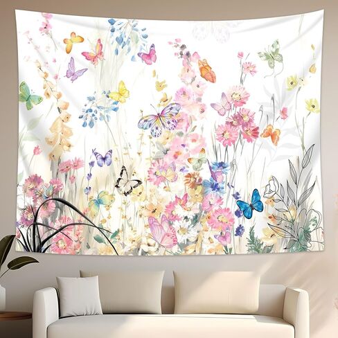 yeldeer الوردي الأزهار نسيج الجدار شنقا غرفة النوم الجمالية، المائية زهرة النبات فراشة الربيع نسيج الجدار لمكتب غرفة المعيشة كلية النوم ديكور المنزل (60 "× 50") in Kuwait