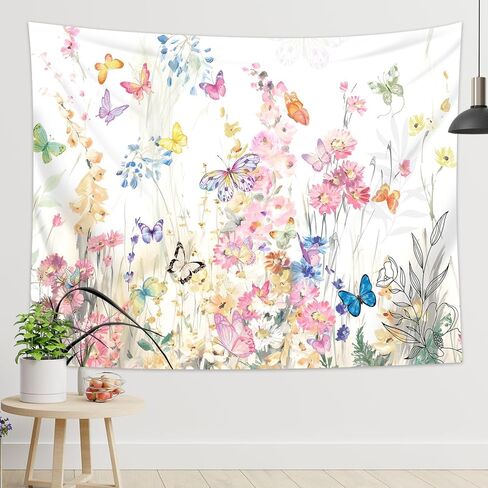 yeldeer الوردي الأزهار نسيج الجدار شنقا غرفة النوم الجمالية، المائية زهرة النبات فراشة الربيع نسيج الجدار لمكتب غرفة المعيشة كلية النوم ديكور المنزل (60 "× 50") in Kuwait