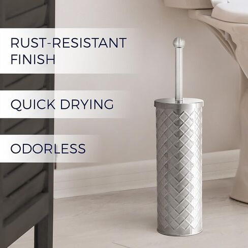 AMG Bath Collection AMG Toilet Brush and Holder, Rustproof Stainless Steel Toilet Bowl Brushes for Bathroom with Inflexible Bristles (Chrome (Tonal Squares)) in Saudi Arabia