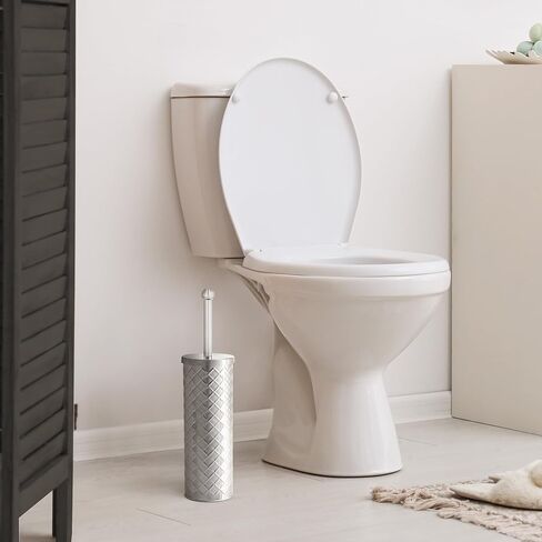AMG Bath Collection AMG Toilet Brush and Holder, Rustproof Stainless Steel Toilet Bowl Brushes for Bathroom with Inflexible Bristles (Chrome (Tonal Squares)) in Saudi Arabia