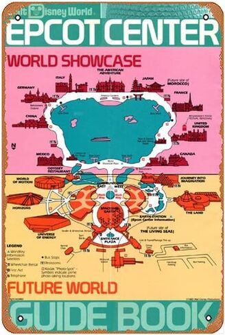 Ysirseu Epcot Park Map Vintage Tin Sign 8X12 بوصة، علامة معدنية ريترو الفن جدار ديكور للمنزل المقاهي مكتب متجر كاريوكي الحانات نادي علامة لوحة هدية. متعدد الألوان in Kuwait