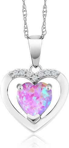 Gem Stone King 10K White Gold Customized and Personalized 6MM Gemstone Birthstone and White Diamond Heart Shape Pendant Necklace For Women with 18 Inch Chain in Saudi Arabia