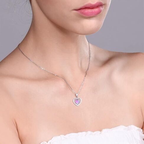 Gem Stone King 10K White Gold Customized and Personalized 6MM Gemstone Birthstone and White Diamond Heart Shape Pendant Necklace For Women with 18 Inch Chain in Saudi Arabia