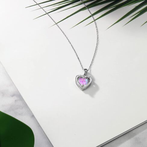 Gem Stone King 10K White Gold Customized and Personalized 6MM Gemstone Birthstone and White Diamond Heart Shape Pendant Necklace For Women with 18 Inch Chain in Saudi Arabia