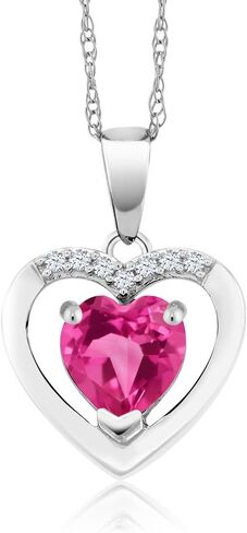 Gem Stone King 10K White Gold Customized and Personalized 6MM Gemstone Birthstone and White Diamond Heart Shape Pendant Necklace For Women with 18 Inch Chain in Saudi Arabia