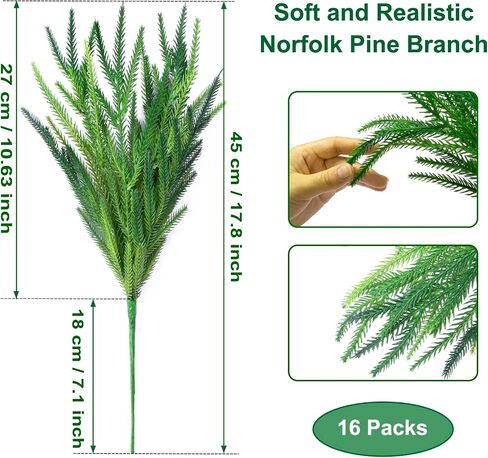 6Pcs Christmas Norfolk Pine Branches, 18 Inch Artificial Christmas Branches DIY Crafts Faux Christmas Norfolk Branches for Xmas Indoor Outdoor Home Decor in Saudi Arabia