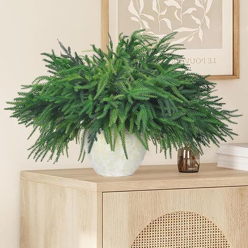 6Pcs Christmas Norfolk Pine Branches, 18 Inch Artificial Christmas Branches DIY Crafts Faux Christmas Norfolk Branches for Xmas Indoor Outdoor Home Decor in Saudi Arabia
