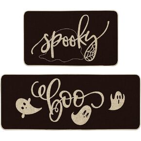 Artoid Mode Spooky Spider Web Ghosts Boo Decorative Kitchen Mats Set of 2, Seasonal Halloween Holiday Party Low-Profile Floor Mat for Home Kitchen - 17x29 and 17x47 Inch