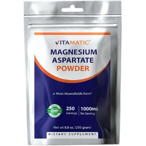 Vitamatic Magnesium Aspartate 1000mg per Serving Supports Muscle, Joint, and Heart Health 250 Grams - 250 Servings