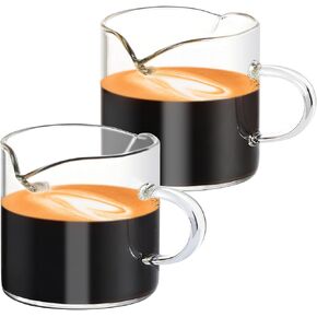 Espresso Cups Set of 2 Unique Espresso Shot Glass 4oz Double Spouts Cups Classic Cappuccino Cup Espresso Mugs Clear Coffee Mug with Handle for Espresso Machine