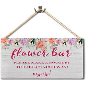 Ryeolo Wedding Flower Bar Hanging Signs,Pink Wedding Hanging Wall Sign,Wall Hanging Wooden Wedding Decor For Wedding Party,Reception Engagement Wall Art Home Decor 11.8x5.9 Inch