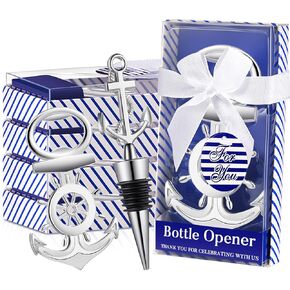 Zhehao 50 Pcs Anchor Bottle Stopper Bottle Opener Wine Bottle Stopper for Beach Nautical Themed Gifts Set Wedding Party Favors Bridal Baby Shower Decorations Holiday Birthday Souvenirs Guests, Silver