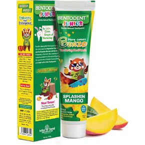 Bentodent Kids Toothpaste - All Natural Kids Toothpaste- Fluoride Free, SLS Free Kids Toothpaste- Fresh Breath, Plaque Removal by Brushing (Mango)