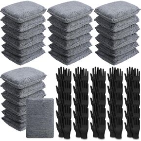 24 Set Wood Stain Applicators and Disposable Latex Gloves Microfiber Stain Sponge Pads for Wood Stain and Oil Based Finishes (Gray)
