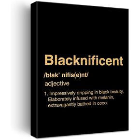 Black Woman Canvas Wall Art Motivational Blacknificent Woman Positive Quotes Gold Foil Art Print Framed Canvas Painting Artwork Home Decor Gifts 12x15 Inch