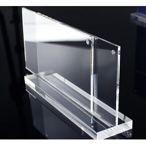 4x6" Acrylic Floating Picture Frame, T Shape Clear Frameless Desktop Floating Display with Base,Horizontal Magnetic Frames Double Sided Table Top Display Stand for Portrait Wedding Menu Ad Holder