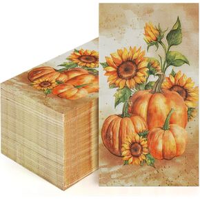 Homlouue 100 PCS Thanksgiving Napkins 3-Ply Disposable Fall Paper Napkins for Thanksgiving Harvest Fall Party Pumpkin & Sunflower Paper Guest Towels For Bathroom Kitchen Home Decoration Vintage Design