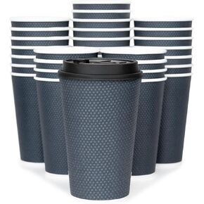 To Go Coffee Cups With Lids - 16 oz Disposable Coffee Cup With Lid (60 Set). Large Togo Travel Paper Hot Cups Insulated For Hot, Cold Beverage Drinks, No Sleeves Needed (Midnight Blue)